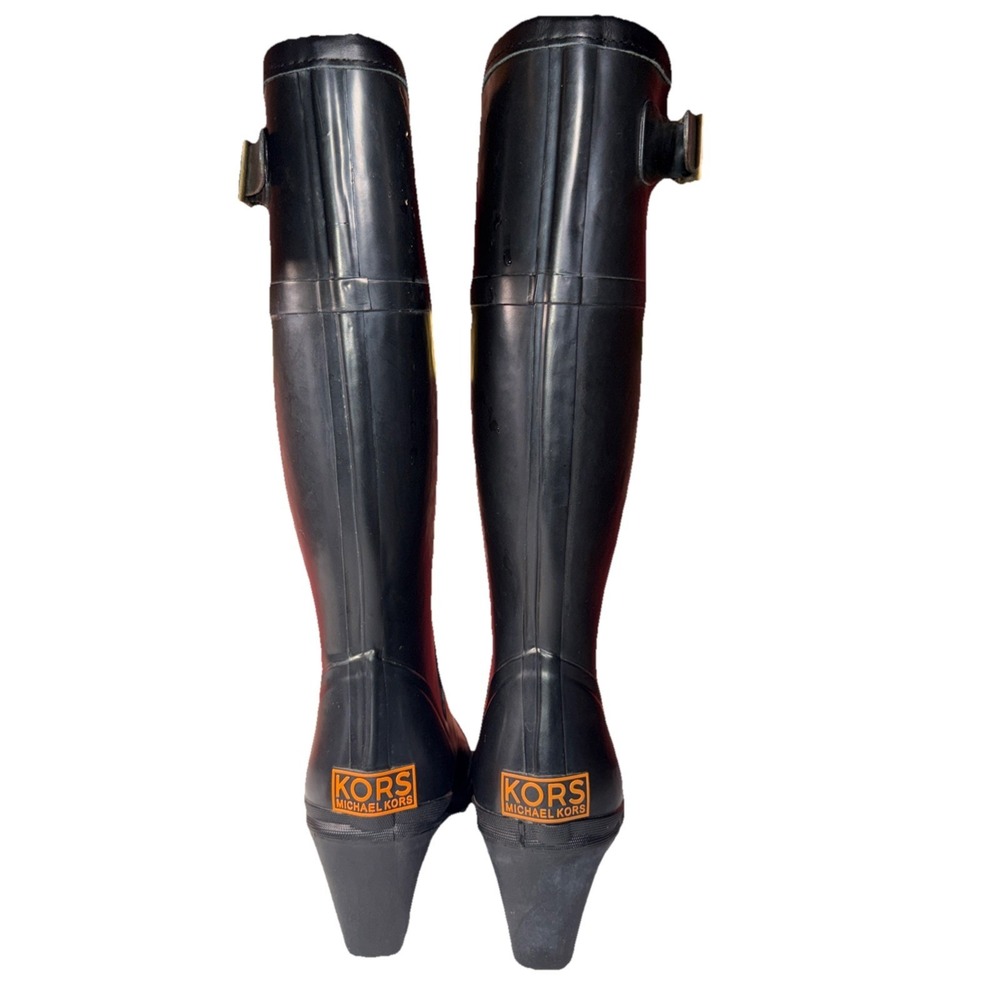 Michael Kors Boots Women's 5 Shoe Black Rubber Rain Boot Tall Riding Wedge Heel
